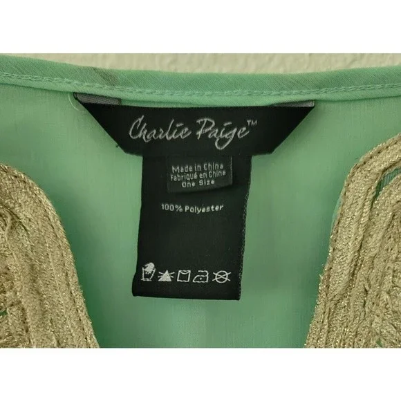 Charlie Paige Womens Turquoise Embroidered One Size Swim Cover Up Tunic Beach - Picture 7 of 11